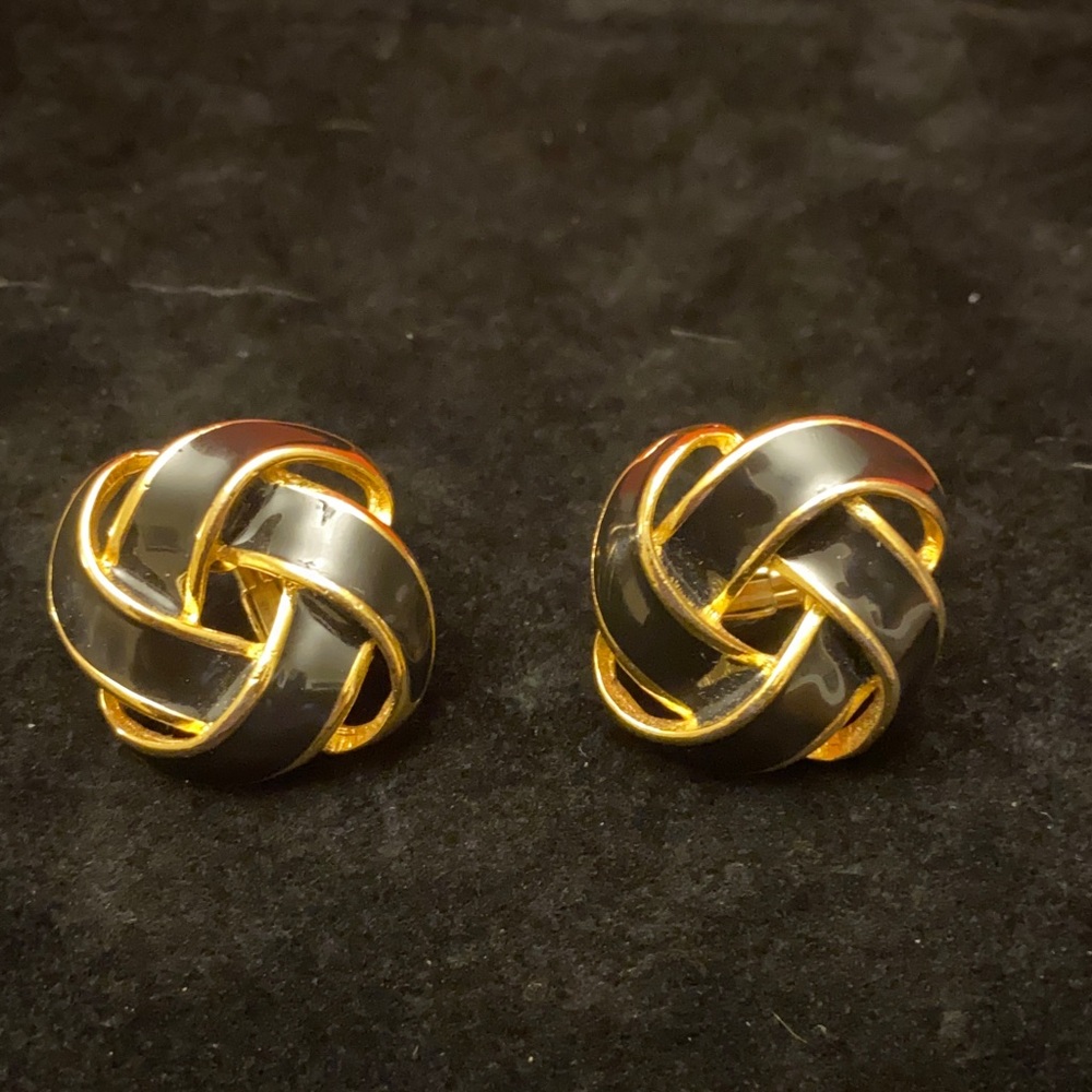 Vintage 1960’s Napier Black Enamel and gold tone clip on earrings